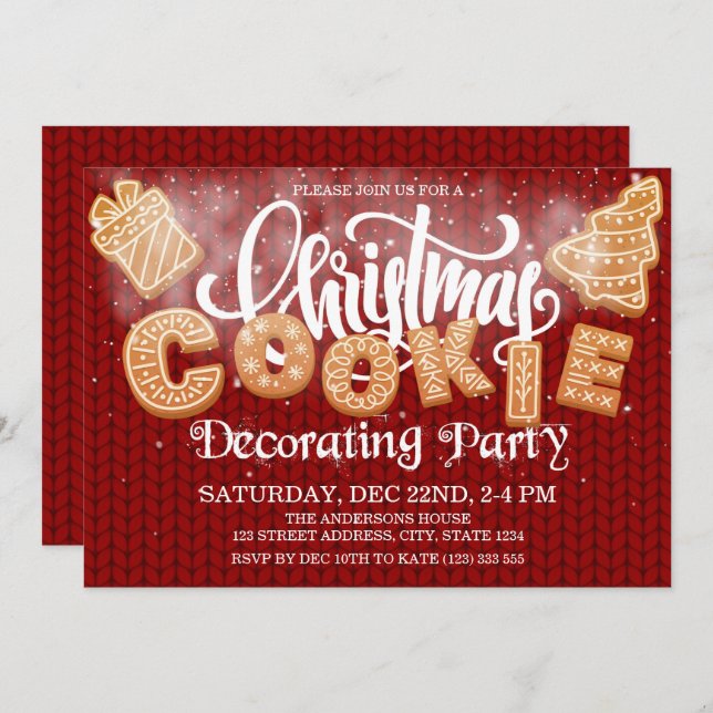 Invitación Navidades Cookie decorando Fiesta Elegante (Anverso / Reverso)