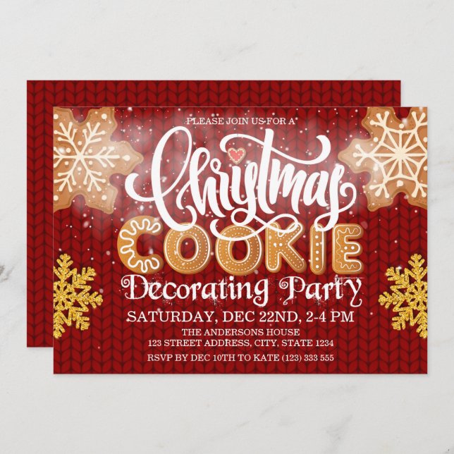 Invitación Navidades Cookie Decorando Fiesta Punto Rojo (Anverso / Reverso)
