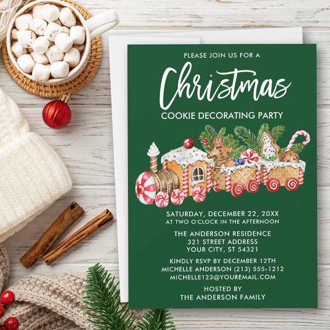 Invitación Navidades Cookie decorando Fiesta Verde (Customize to change your personalized text size or text style.)