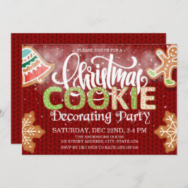 Invitación Navidades Cookie decorando Fiesta Verde Rojo