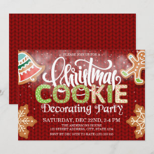 Invitación Navidades Cookie decorando Fiesta Verde Rojo