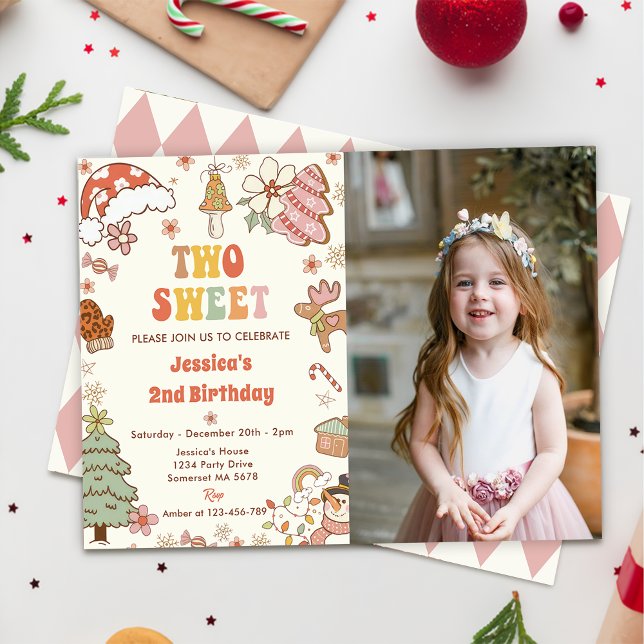 Invitación Navidades Cookie dos dulces fotos de cumpleaños (Subido por el creador)