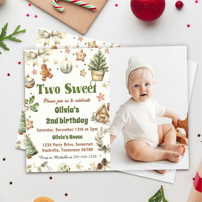 Invitación Navidades Cookie dos dulces fotos de cumpleaños (Subido por el creador)