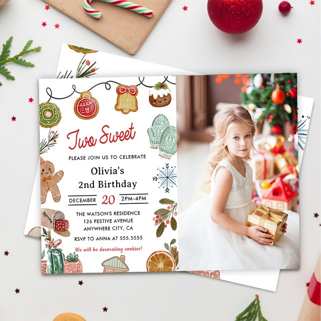 Invitación Navidades Cookie dos dulces fotos de cumpleaños (Subido por el creador)