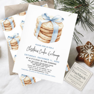 Invitación Navidades Cookie Exchange Fiesta Cute Blue Bow