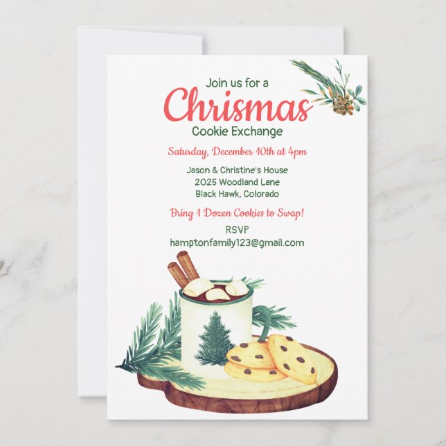 Invitación Navidades Cookie Exchange Fiesta de invierno (Anverso)