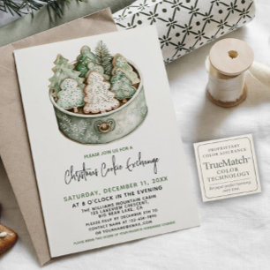 Invitación Navidades Cookie Exchange Fiesta Elegant Green Tre