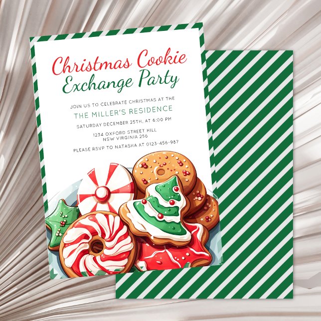 Invitación Navidades Cookie Exchange Fiesta Festividad Verde (Subido por el creador)