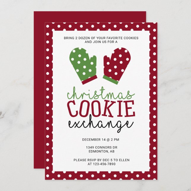 Invitación Navidades Cookie Exchange Fiesta Holiday Oven Mitt (Anverso / Reverso)