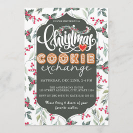 Invitación Navidades Cookie Exchange Fiesta Watercolor Verde