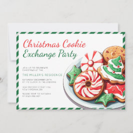 Invitación Navidades Cookie Exchange Fiesta Whimsical Green