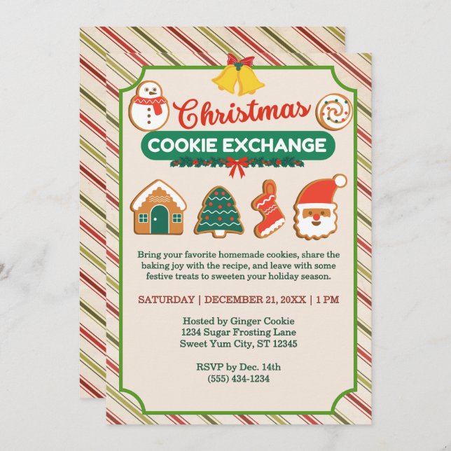 Invitación Navidades Cookie Exchange & Receta Swap Tan Fiesta (Anverso / Reverso)