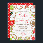 Invitación Navidades Cookie Exchange Rojo y Verde<br><div class="desc">Esta encantadora y divertida invitación a los Navidades incluye galletas heladas con personajes adorables como un muñeco de nieve, renos y Santa Claus. Holly, caña de caramelos y copos de nieve le dan un toque festivo. El texto combina guiones manuscritos y sans serif para un estilo elegante y moderno. Es...</div>