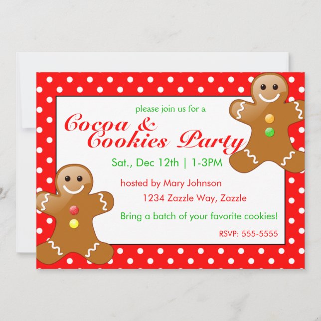 Invitación Navidades Cookie Fiesta Gingerbread Polka Dots (Anverso)