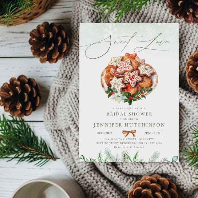Invitación Navidades Cookie Holiday Bridal Shower Sweet Love (Christmas Cookie Holiday Bridal Shower Sweet Love Invitation)