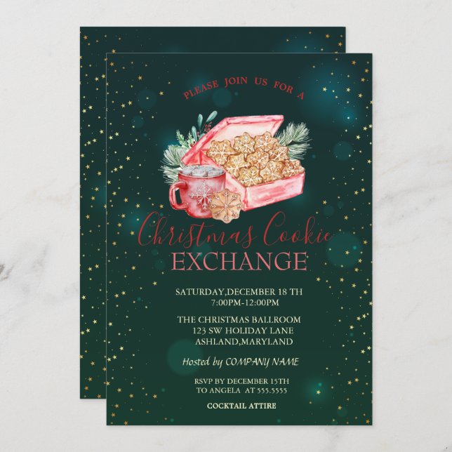 Invitación Navidades Cookie Stars Navidades verdes (Anverso / Reverso)