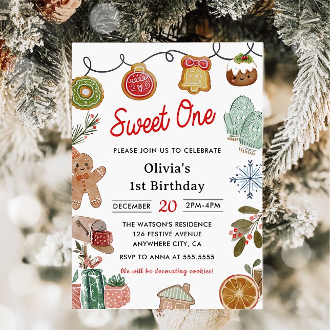 Invitación Navidades Cookie Sweet One First Birthday Fiesta (Subido por el creador)