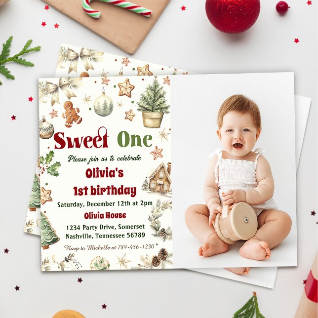 Invitación Navidades Cookie Sweet One First Birthday Photo (Subido por el creador)