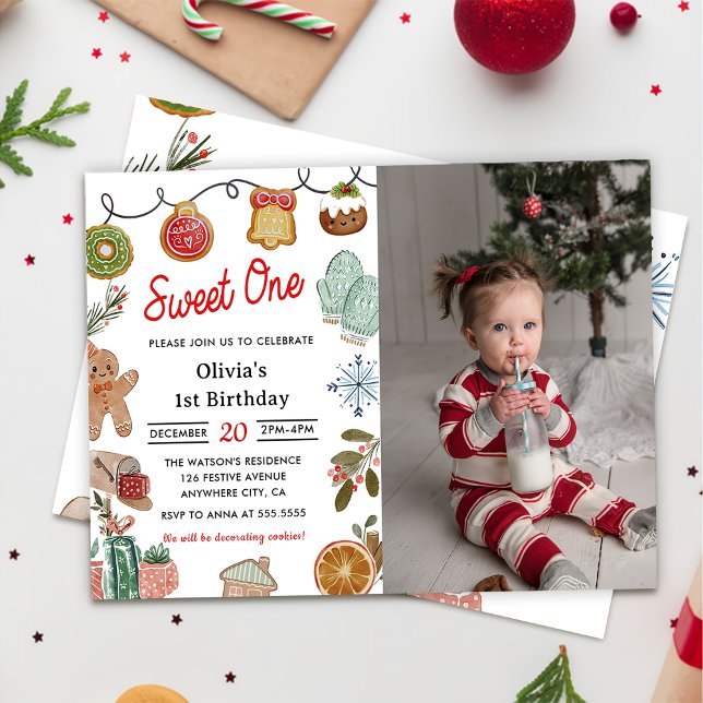 Invitación Navidades Cookie Sweet One First Birthday Photo (Subido por el creador)