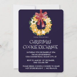 Invitación Navidades Cookie Wreath con fondo azul marino