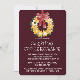 Invitación Navidades cookie wreath con fondo de Borgoña