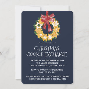 Invitación Navidades Cookie Wreath con fondo gris azul