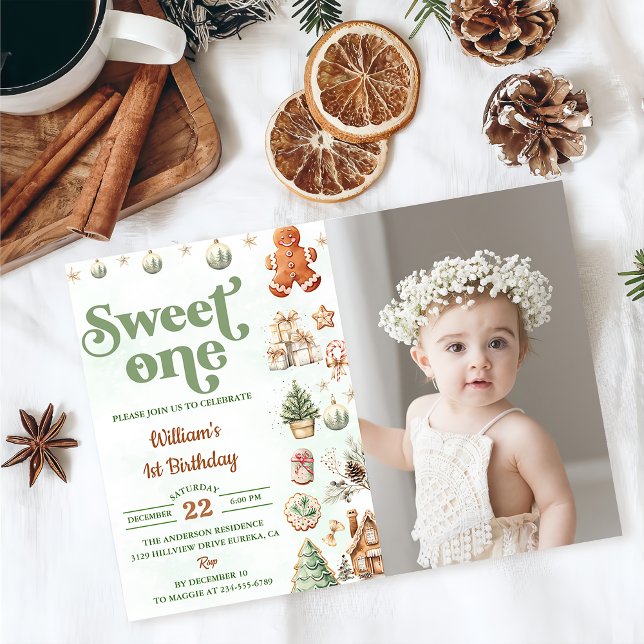 Invitación Navidades Cookies Sweet One First Birthday Photo (Subido por el creador)