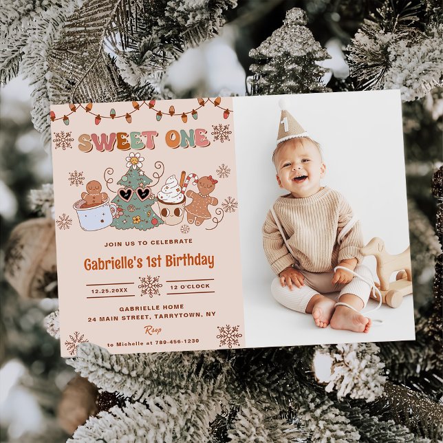 Invitación Navidades Cookies Sweet One First Birthday Photo (Subido por el creador)