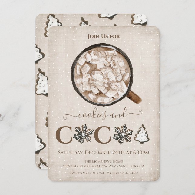 Invitación Navidades Cookies y fiesta de feriado de cacao (Anverso / Reverso)