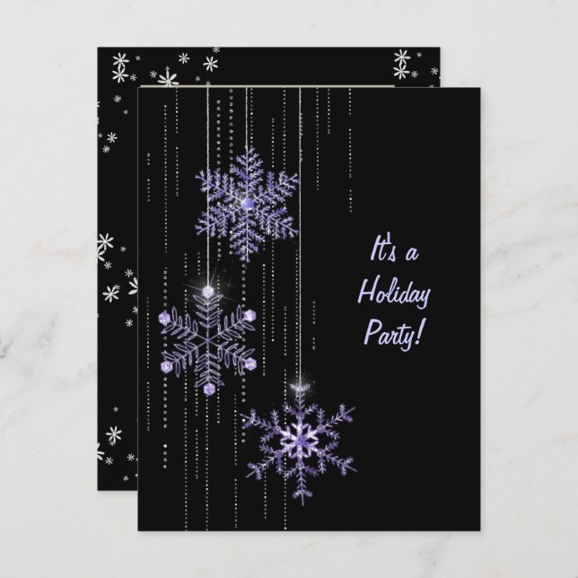 Invitación Navidades Copo de nieve y fiesta de diamantes (Anverso / Reverso)
