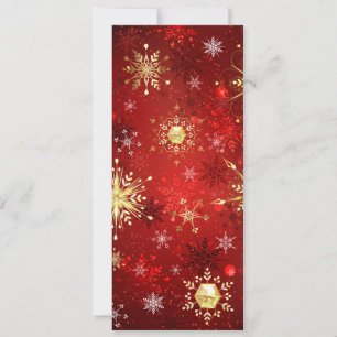 Invitación Navidades Copos de nieve dorados con fondo rojo