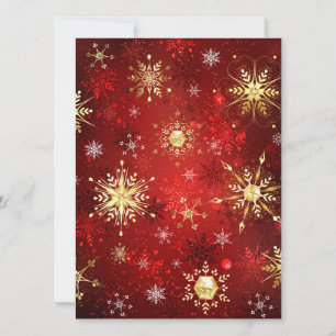 Invitación Navidades Copos de nieve dorados con fondo rojo