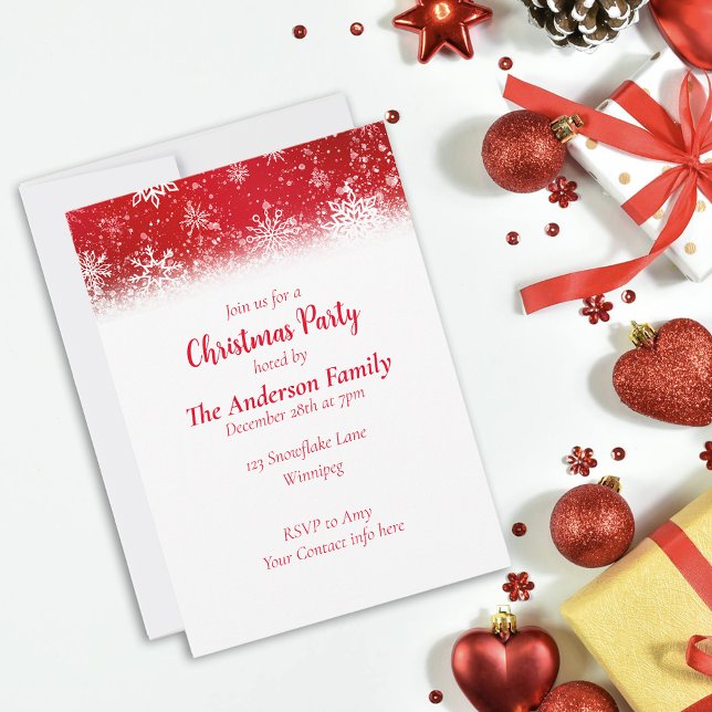 Invitación Navidades Copos de Nieve Rojo (Subido por el creador)