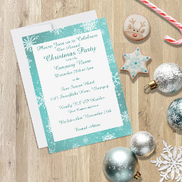 Invitación Navidades Copos de nieve Verde azulados