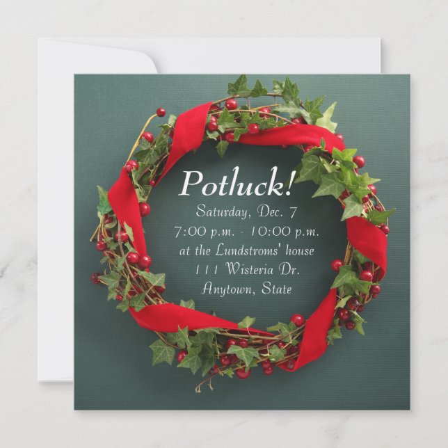 Invitación Navidades corean con la cinta de terciopelo potluc (Anverso)