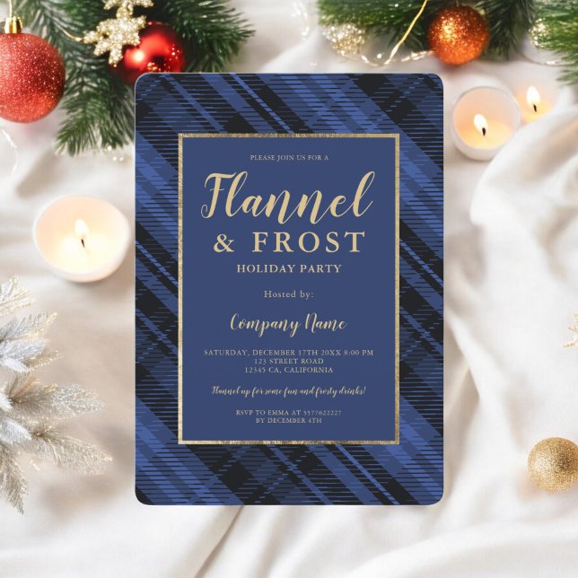 Invitación Navidades corporativos de Blue flannel Frost (Blue flannel frost business corporate Christmas Invitation)