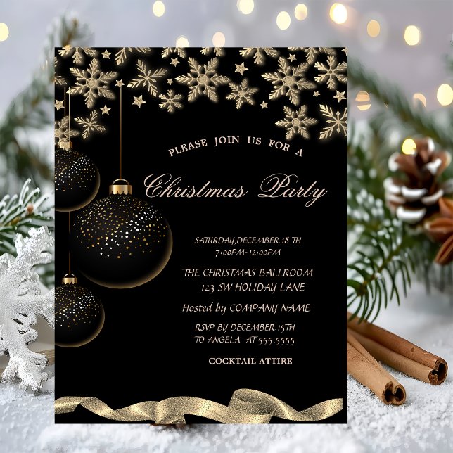 Invitación Navidades corporativos de bolas negras esparcen Sn (Subido por el creador)