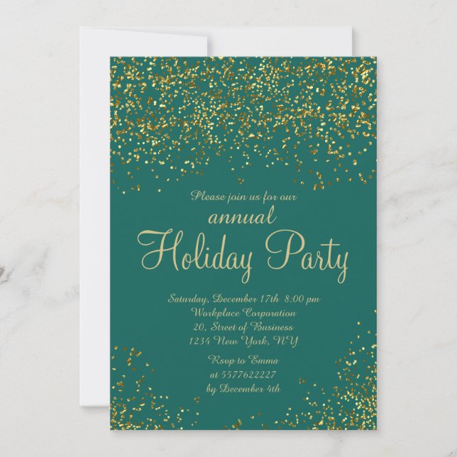 Invitación Navidades corporativos de confetti verde Relieve m (Anverso)