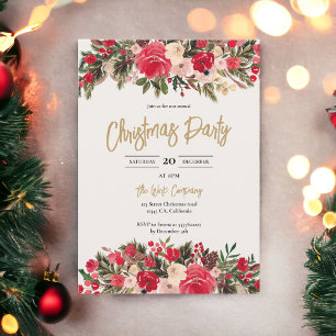 Invitación Navidades corporativos de invierno de Floral Rojo 