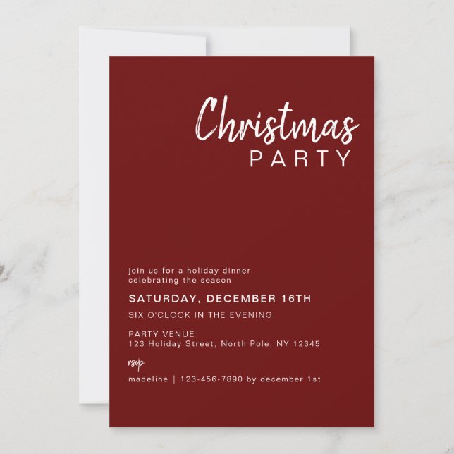 Invitación Navidades corporativos de la familia roja minimali (Anverso)