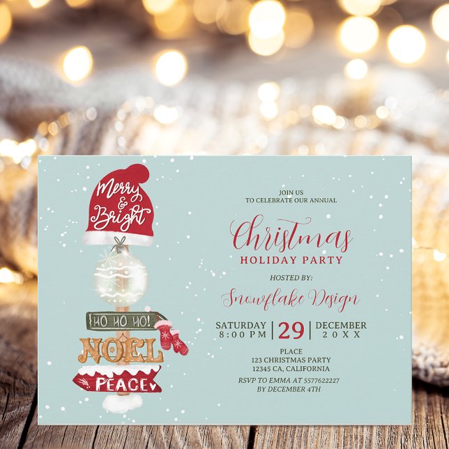 Invitación Navidades corporativos de la industria de los letr (Rustic wooden sign business corporate Christmas Invitation on ice blue)