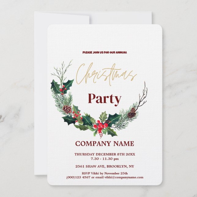 Invitación Navidades corporativos de Moda moderna Wreath acua (Anverso)
