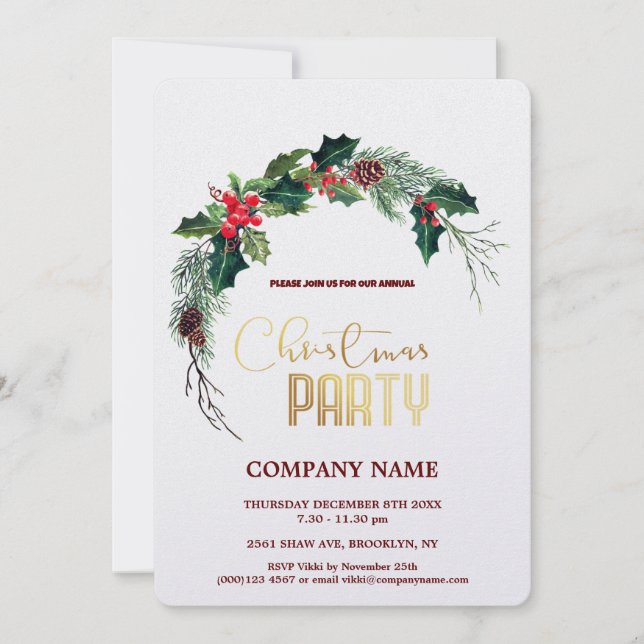 Invitación Navidades corporativos de Moda moderna Wreath acua (Anverso)