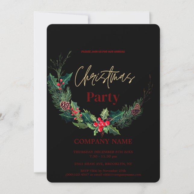 Invitación Navidades corporativos de Moda moderna Wreath acua (Anverso)