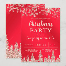 Invitación Navidades corporativos de oro Rosa de nieve rojo m