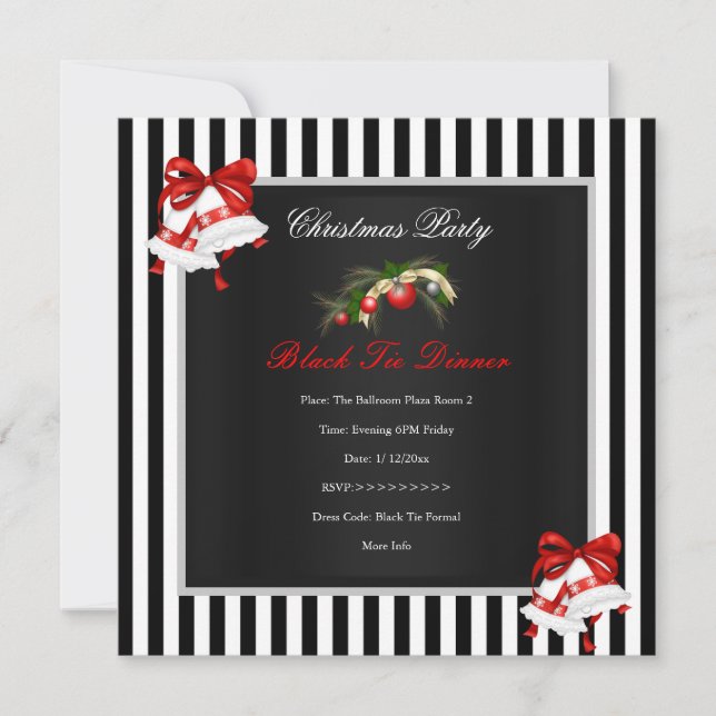 Invitación Navidades corporativos Fiesta franja blanca roja (Anverso)