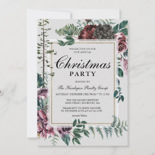 Invitación Navidades corporativos Fiesta Rustic Floral Botani