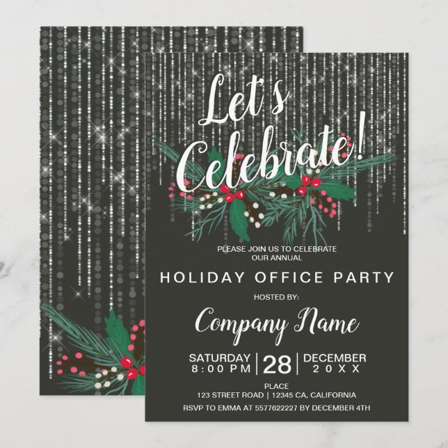 Invitación Navidades corporativos mistletoe luces de cuerdas (Anverso / Reverso)