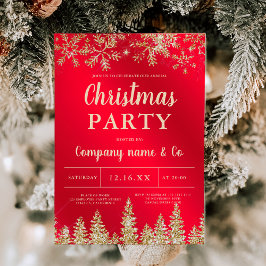 Invitación Navidades corporativos rojos de pino de oro de inv
