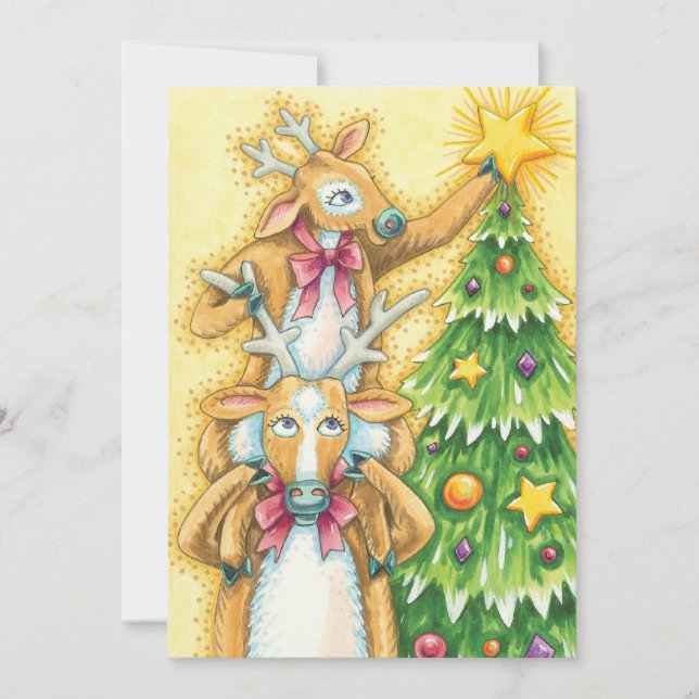 Invitación Navidades cortos renos con estrella de árbol de Na (Anverso)